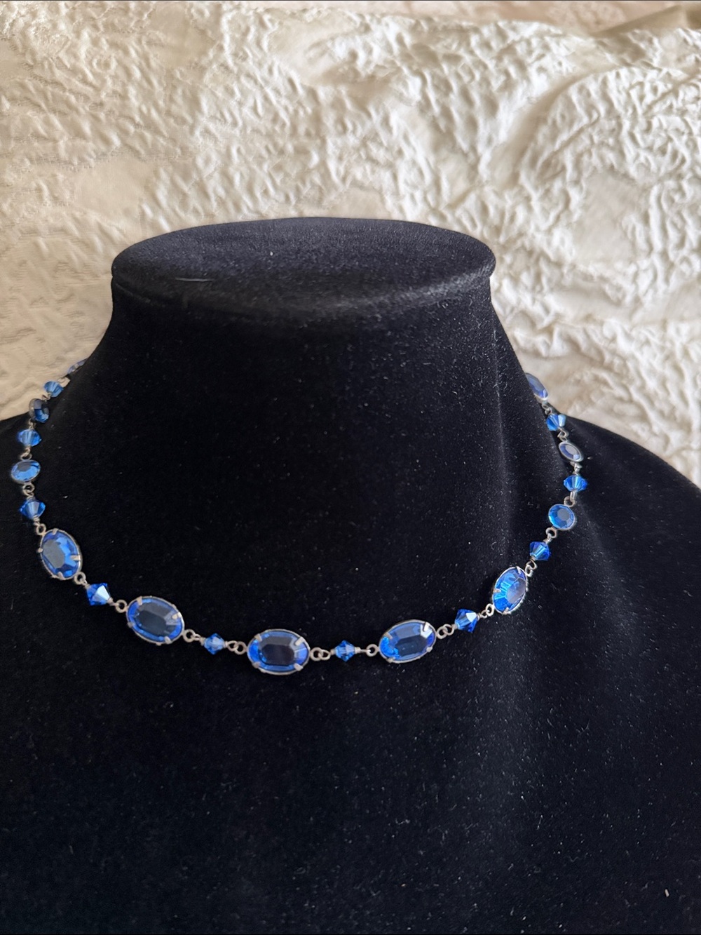 Gorgeous blue crystal necklace sterling silver oxidized hand made vintage - Picture 6 of 13